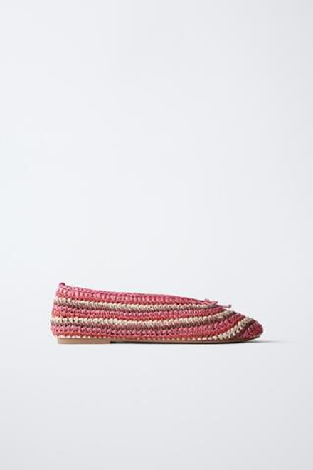ZARA БАЛЕТКИ ИЗ РАФИИ, РОЗОВЫЙ