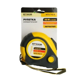 Рулетка, 10 м х 25 мм, прорезиненное покрытие, II класс точности, автостоп Stekker MTS-710-R 50204