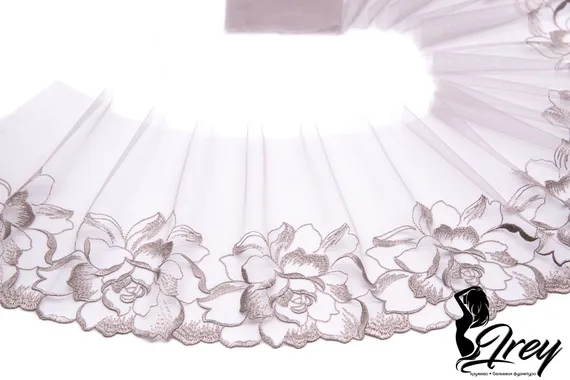 05-111 ОПТ Вышивка на неэл. сетке 21 см, Rose, кофейная роза/бронза