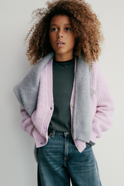 ZARA ТРИКОТАЖНЫЙ КАРДИГАН С БАНТОМ И БЛЕСТКАМИ, РОЗОВЫЙ