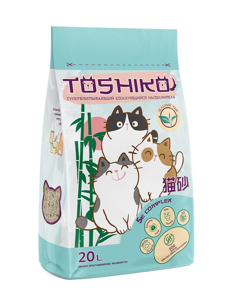 Toshiko Зеленый чай комкующийся наполнитель древесный  7,6 кг 20 л
