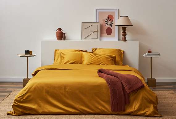 Простыня из премиального сатина горчичного цвета из коллекции essential, 240х270 см