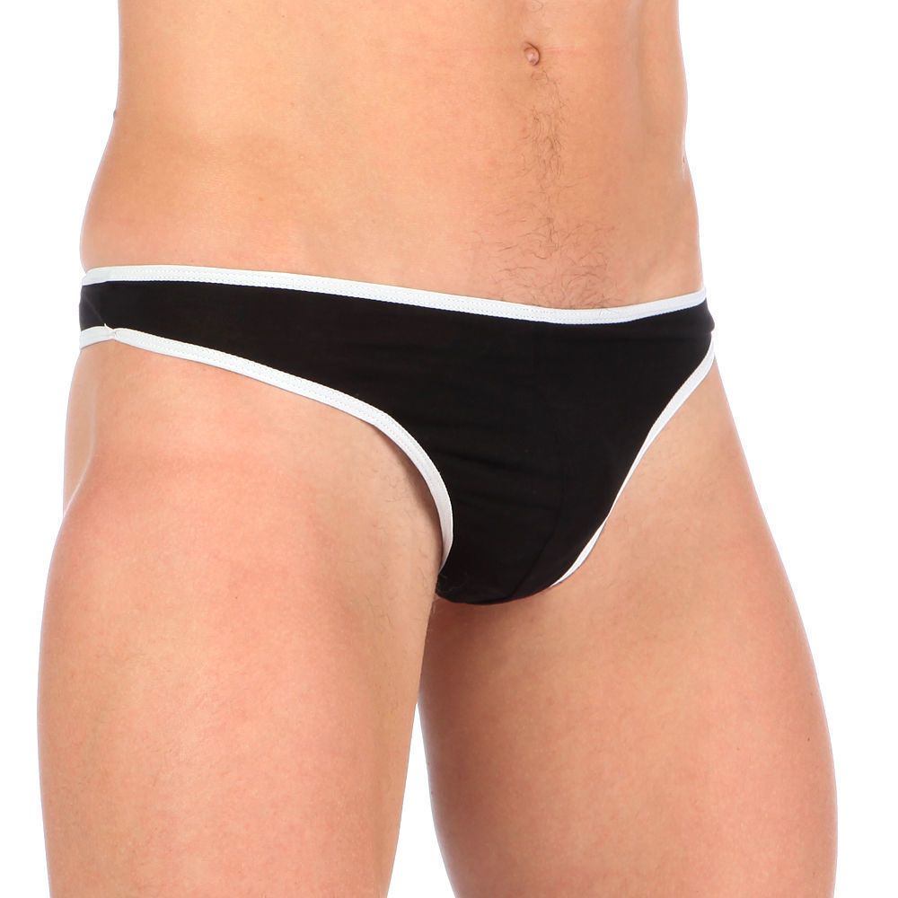 Мужские трусы стринги Van Baam черные с белой окантовкой