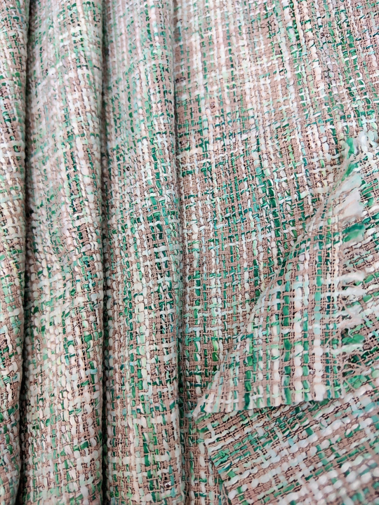 Твид шанель, меланж, белый, зеленый, красный, вискоза, хлопок