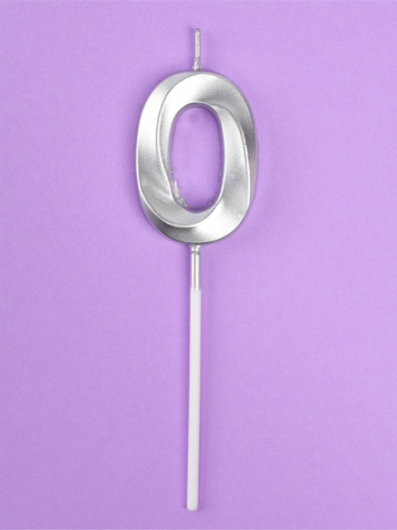 Свеча в торт на шпажке «Грань», цифра 0, серебро, 5 см