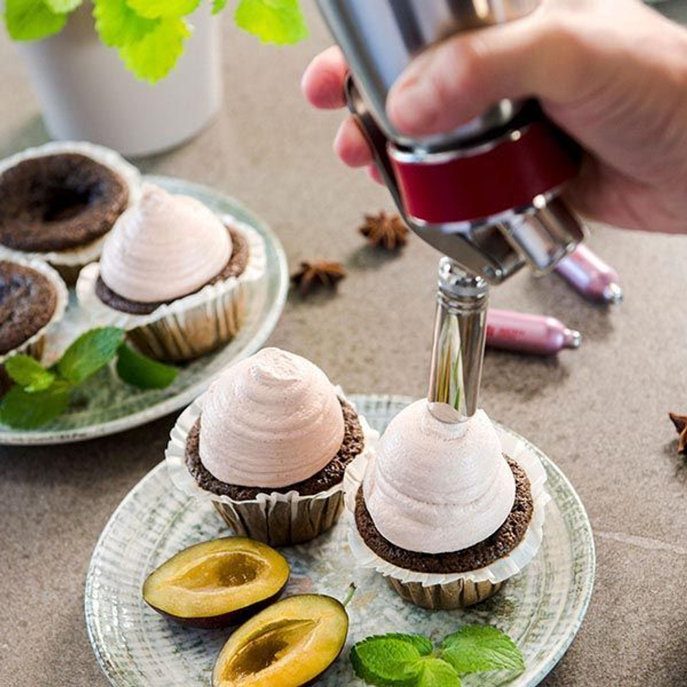 Сифон для сливок «Гурме»;сталь нерж.,пластик;0,5л;D=73,H=250,B=105мм;металлич. (Цвет: серебристый)