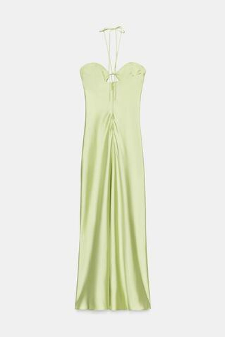 ZARA АТЛАСНОЕ ПЛАТЬЕ МИДИ, ЛАЙМОВЫЙ