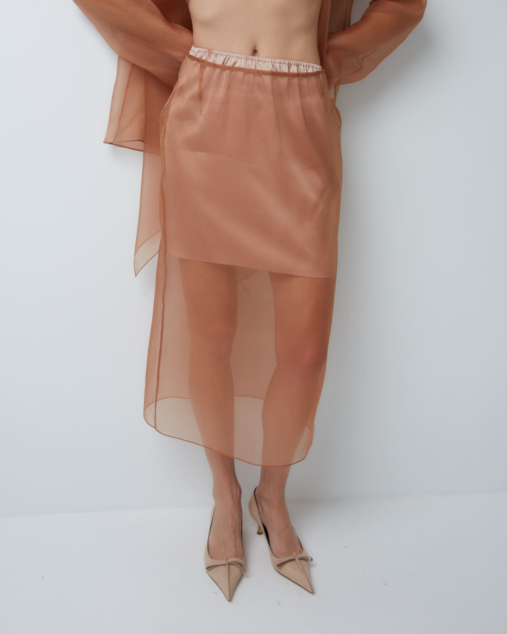 Юбка из шелковой органзы карамель