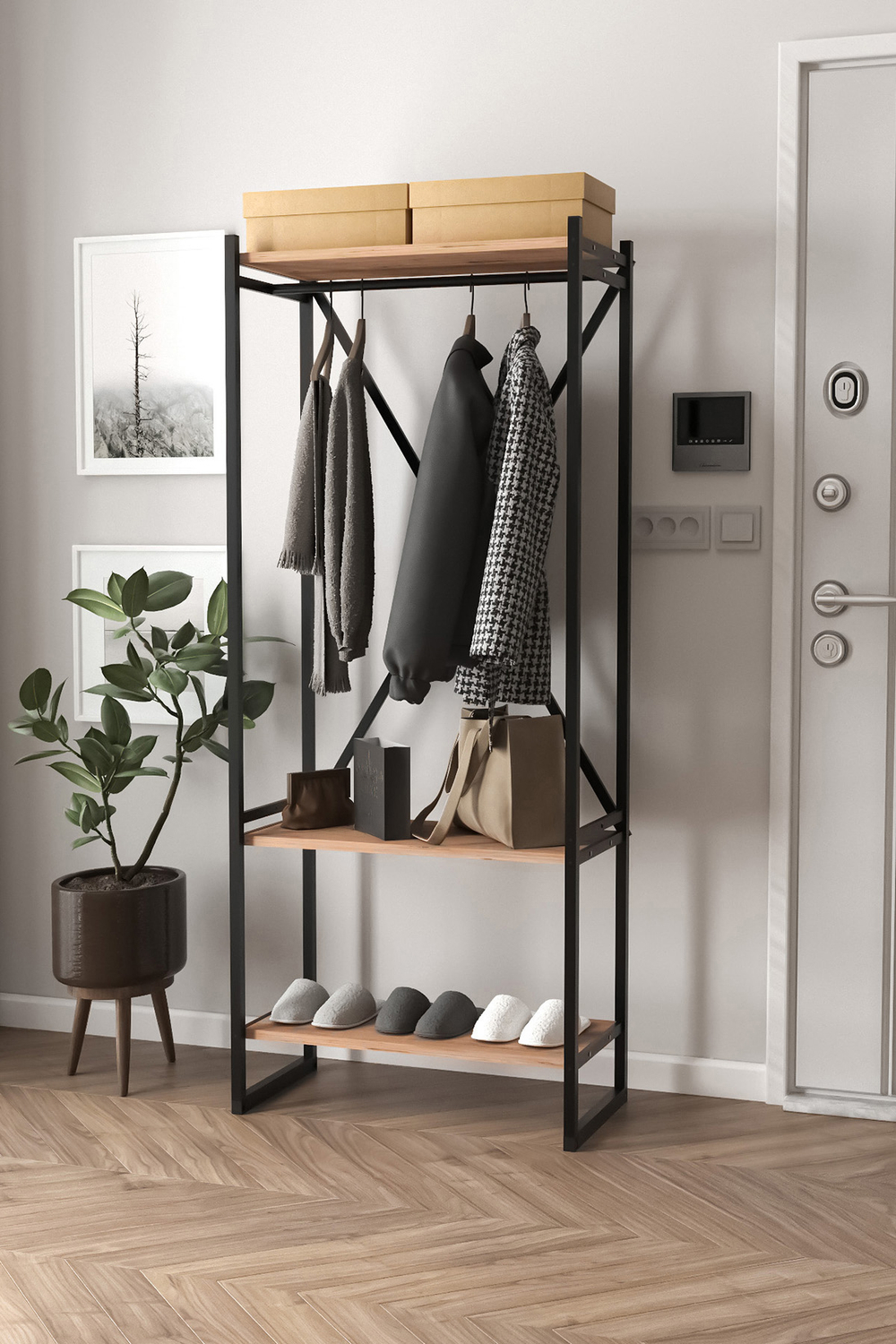 Обувница с вешалкой для одежды - сосна