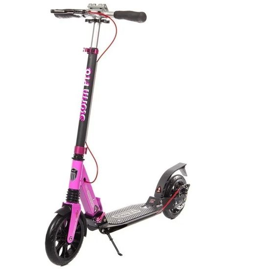 Складной двухколёсный самокат Micar Storm Pro 200 мм с двумя амортизаторами и ручным дисковым тормозом, черно-розовый