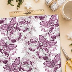 Ткань поплин бабочки на розах