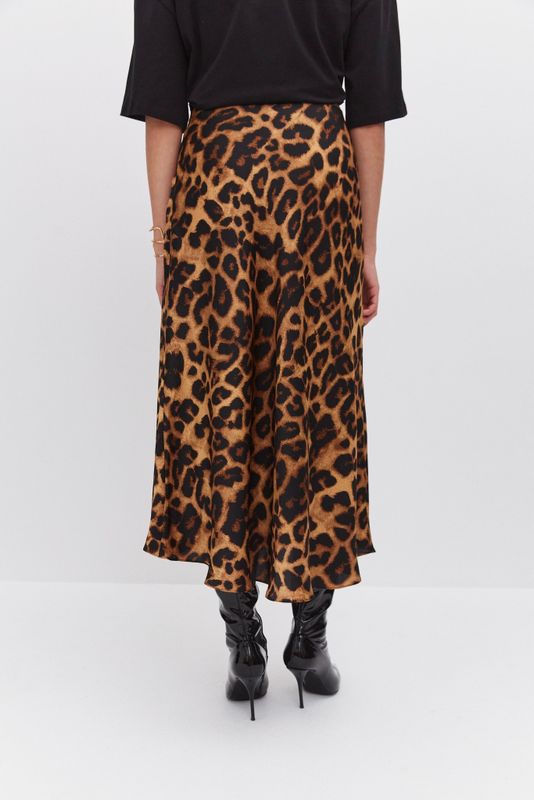 Юбка миди из атласа, леопардовый принт
