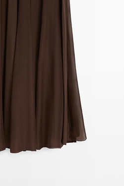 Massimo Dutti Струящаяся расклешенная юбка миди, коричневый