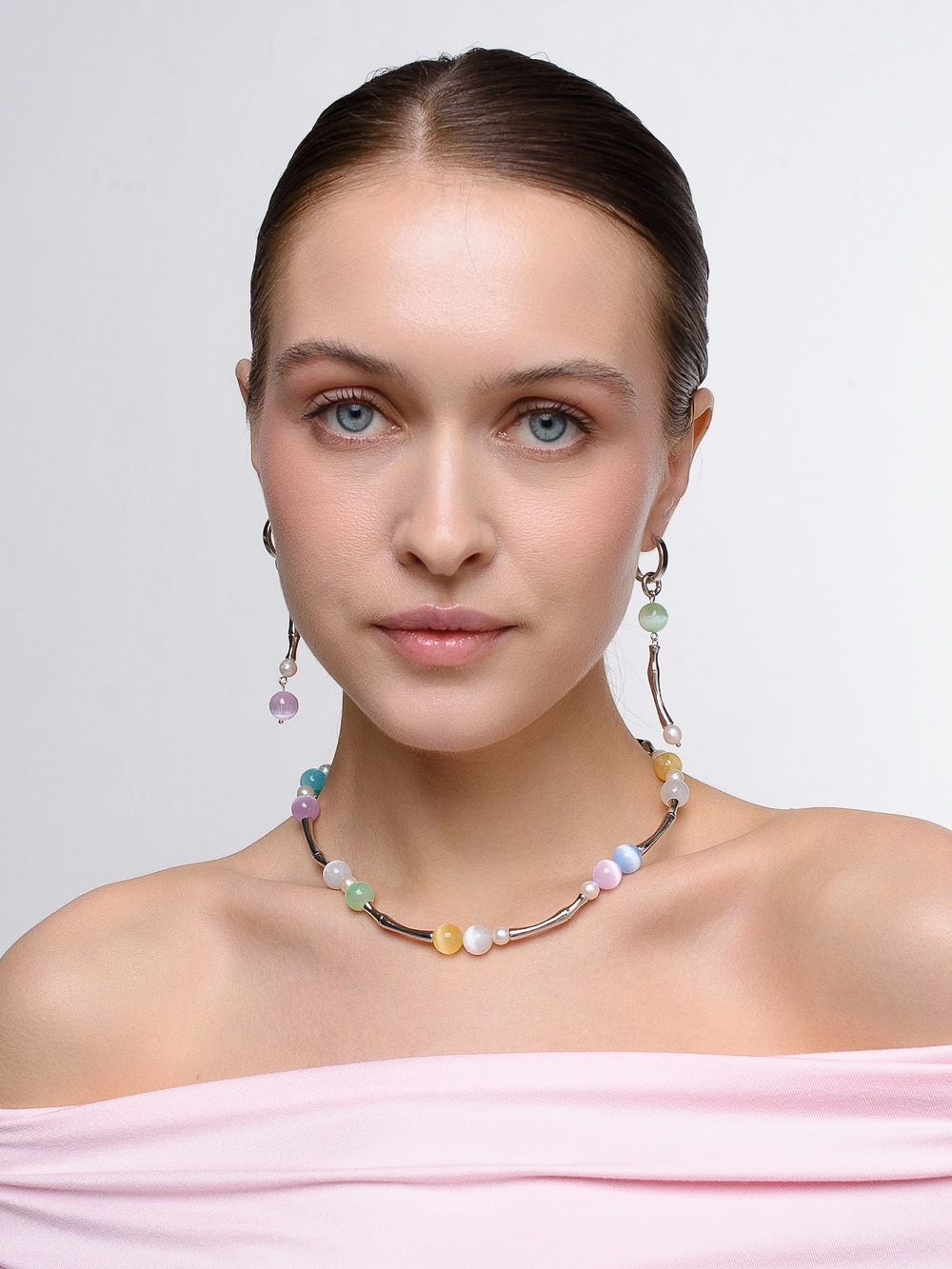 Колье Bubble Multicolor с селенитом Silver