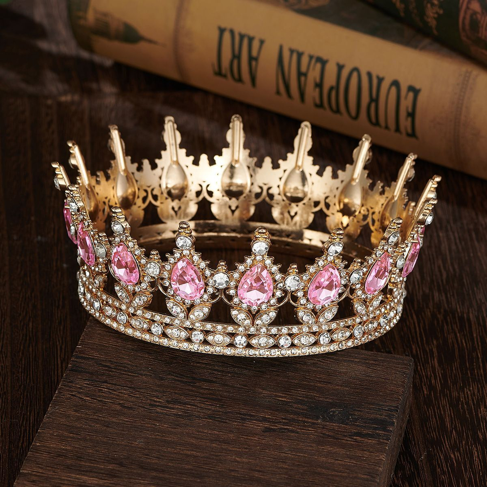 Декоративная корона на торт, золото (Розовые камни)