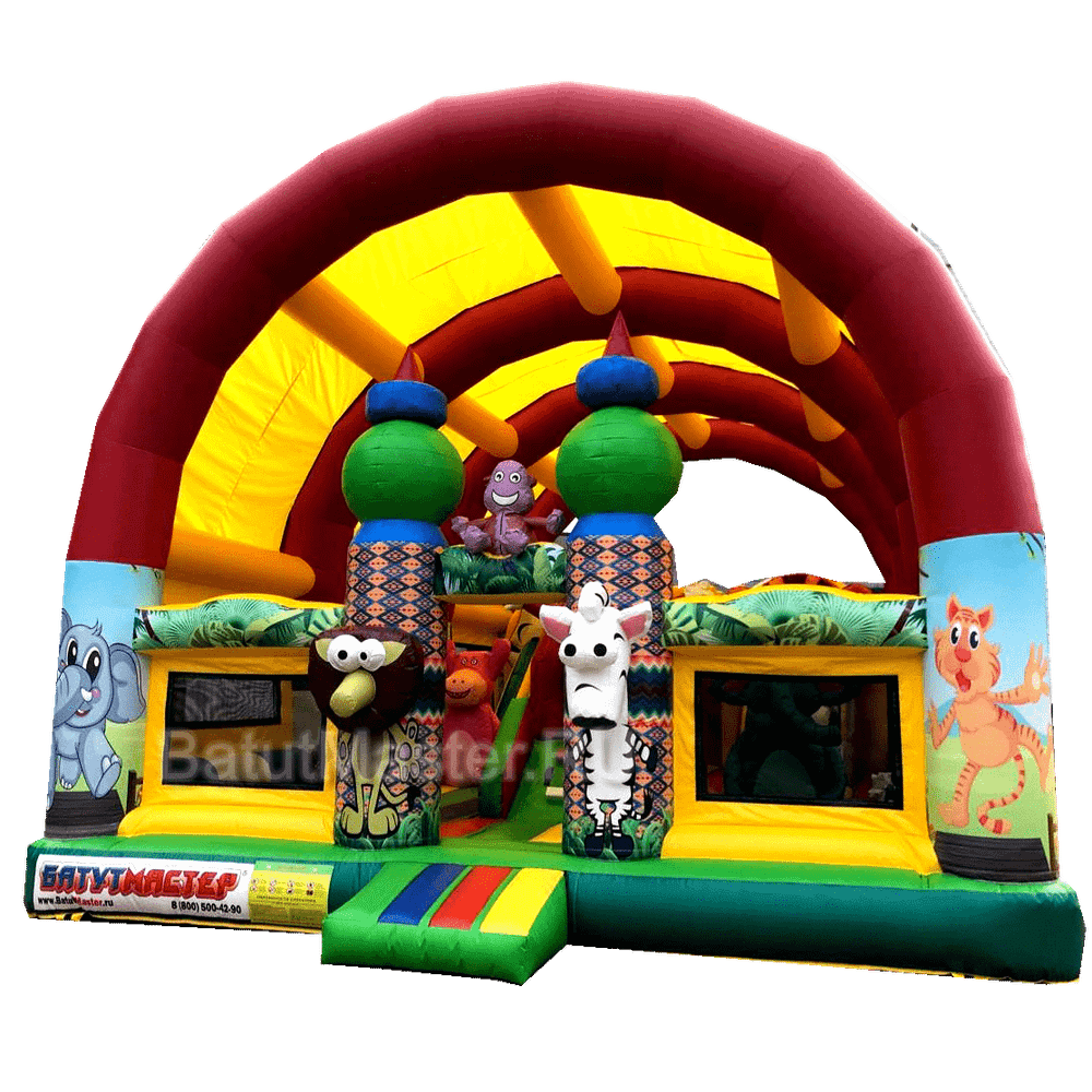 Надувной батут "Зверята с крышей" 10*7*6 м