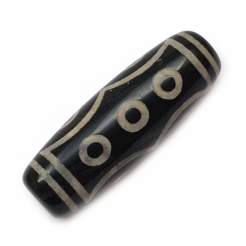 Агат Дзи "13 глаз" 28х10 мм, бусины черные с белым рисунком