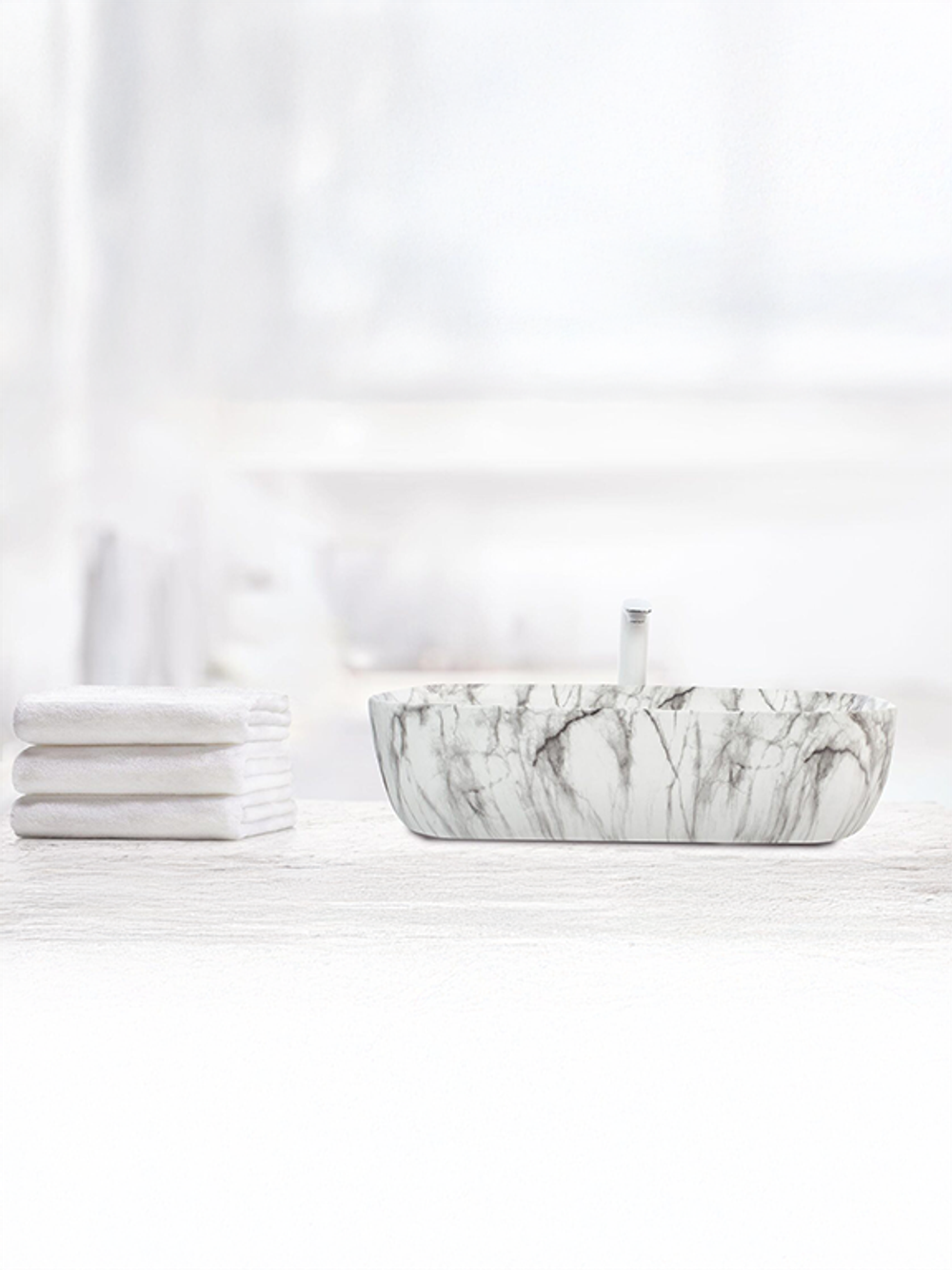 Раковина накладная (мрамор белая с серым) WeltWasser WW  ELBACH 2143P M805 610х400х145