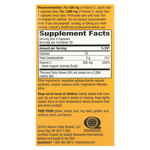 Nature's Way, Alive!®, витамин C, 120 веганских капсул (125 мг в 1 капсуле)