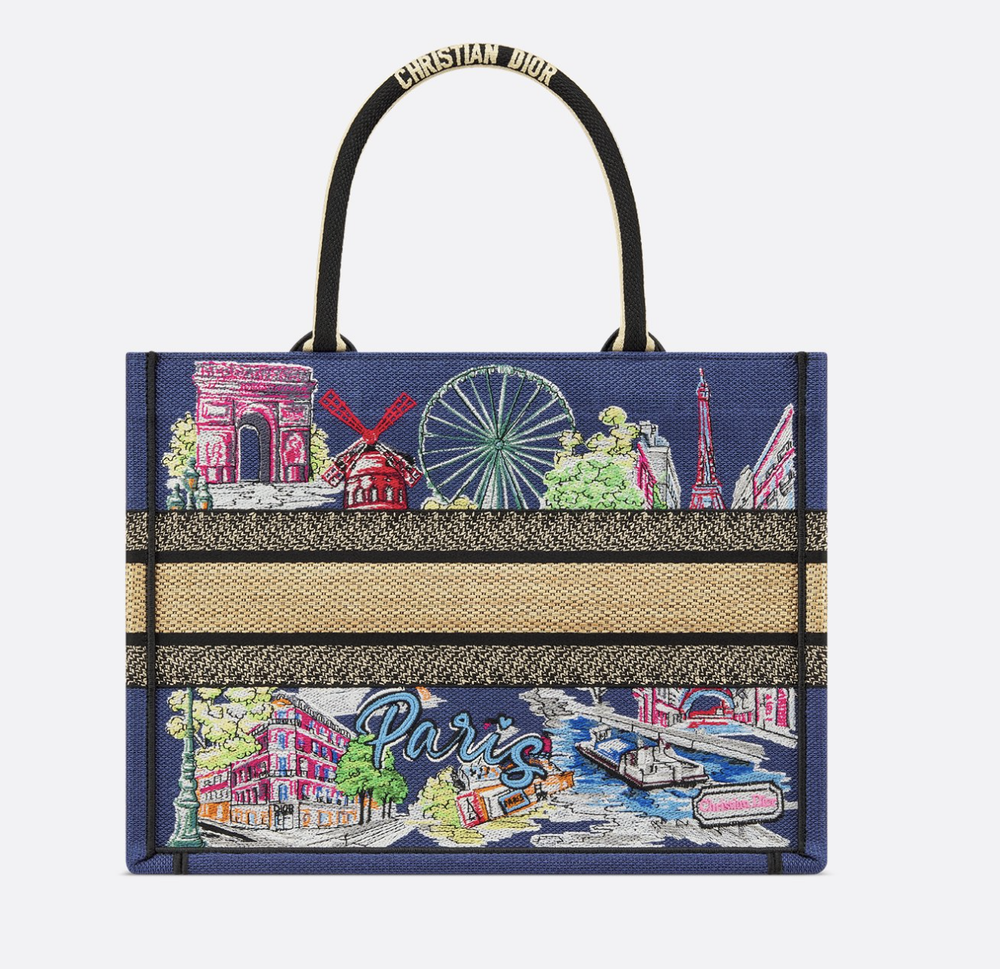 Сумка Dior Book Tote Paris Souvenir, вышивка, хлопок, мультиколор