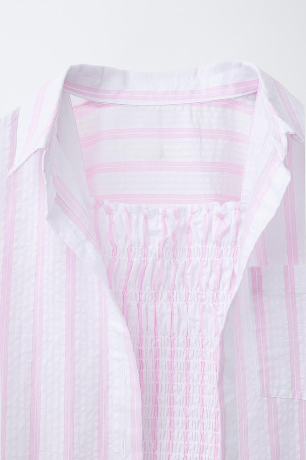 ZARA КОМПЛЕКТ ИЗ РУБАШКИ И ТОПА В ПОЛОСКУ, РОЗОВЫЙ/БЕЛЫЙ