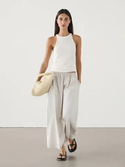 Massimo Dutti Юбка макси из поплина с эластичным поясом, дымчатый
