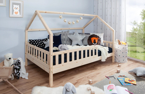 Кровать-домик Чайн 140х200 Чайн из сосны, с бортиками и основанием, в натуральной отделке