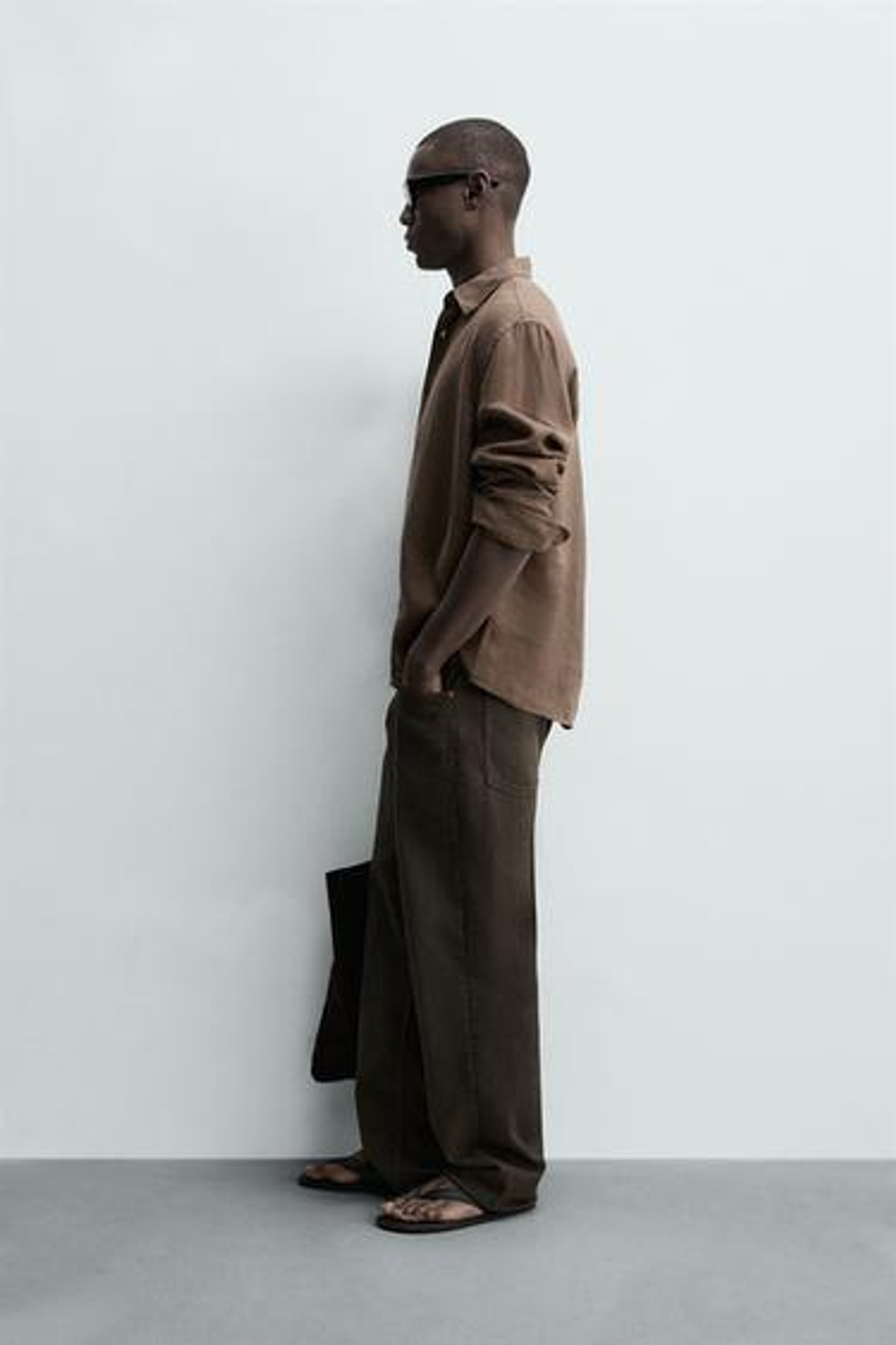 ZARA РУБАШКА ИЗ 100% ЛЬНА, КОРИЧНЕВЫЙ