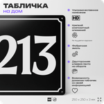 Адресная табличка с номером дома 213, на фасад и забор, черная, 25х25 см, Айдентика Технолоджи