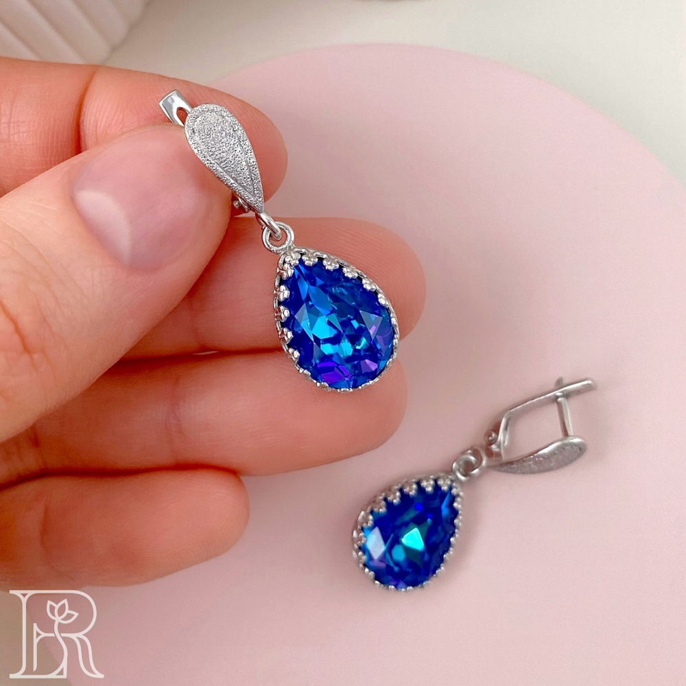 LEFIREL' Серьги серебряные женские "Magic Night" с кристаллами Swarovski / ювелирные украшения из родированного серебра 925