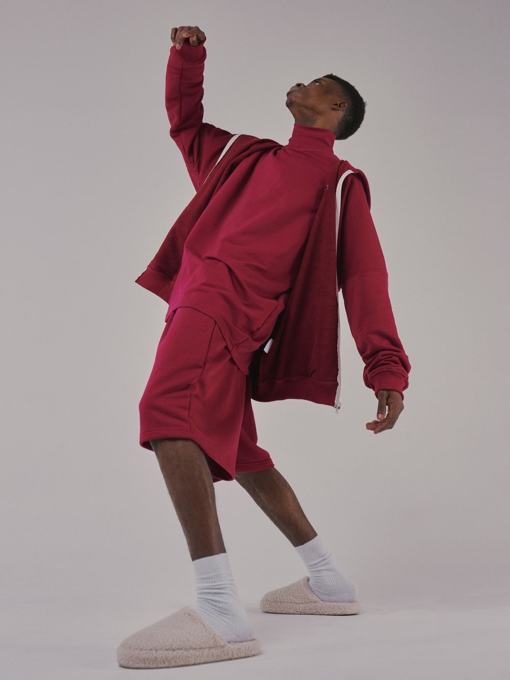 Лонгслив One Two High Neck Logo Beaujolais бордовый