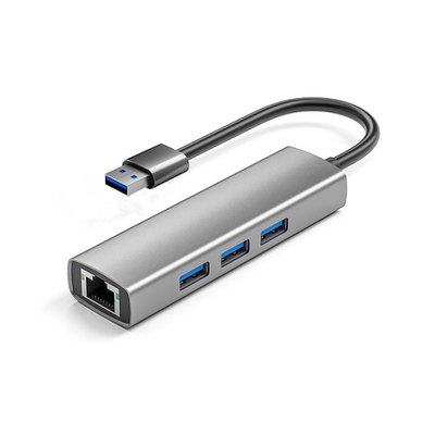 USB-хаб (концентратор) ORIENT JK-340N, разветвитель-сетевая карта USB 3.2 Gen1 (5 Гбит/c), порты: 3xUSB-A + RJ45 Gigabit Ethernet, RTL8153, 100/1000 Мбит/с, кабель USB Type-A, алюминиевый корпус, серебристый (33308)