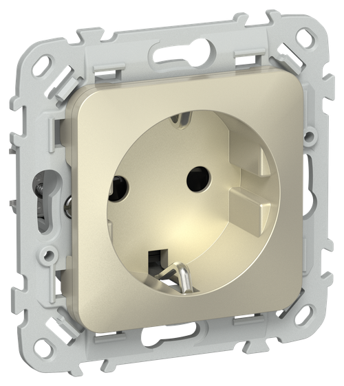 FLITE Розетка с заземлением с защитными шторками безвинтовое крепление 16А РСш11-1-ФлШ шампань IEK