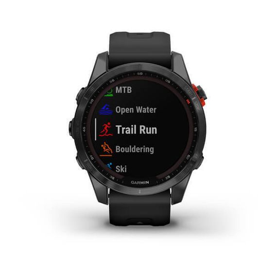 Garmin Fenix 7S Solar — серый корпус, черный силиконовый ремешок