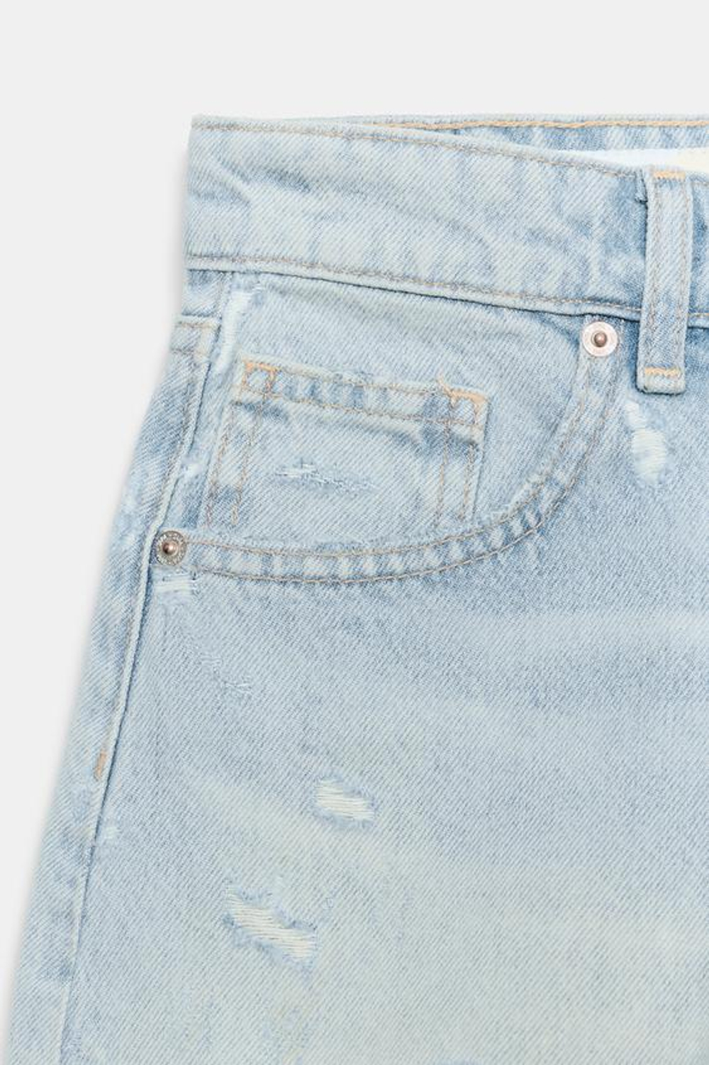 ZARA ДЖИНСОВЫЕ ШОРТЫ TRF С ВЫСОКОЙ ПОСАДКОЙ И РАЗРЫВАМИ, ГОЛУБОЙ