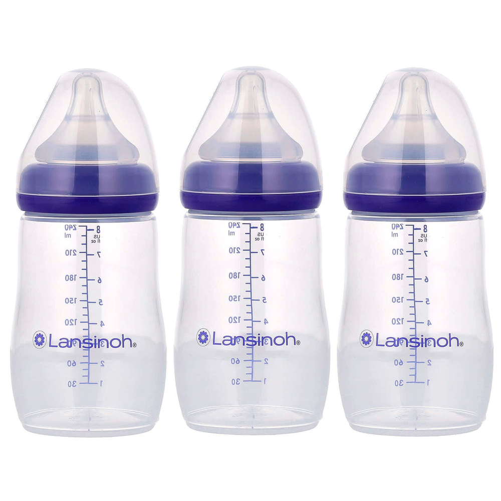 Lansinoh, бутылочки для кормления с соской NaturalWave®, средний поток, от 3 мес, 3 бутылочки по 240 мл (8 унций)
