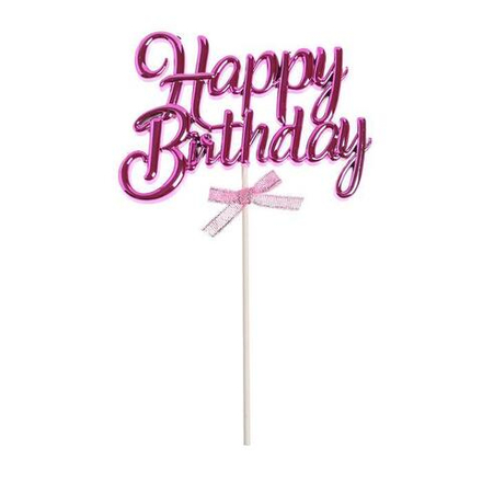 Топпер "Happy Birthday, с ленточкой" розовый, 17*11 см
