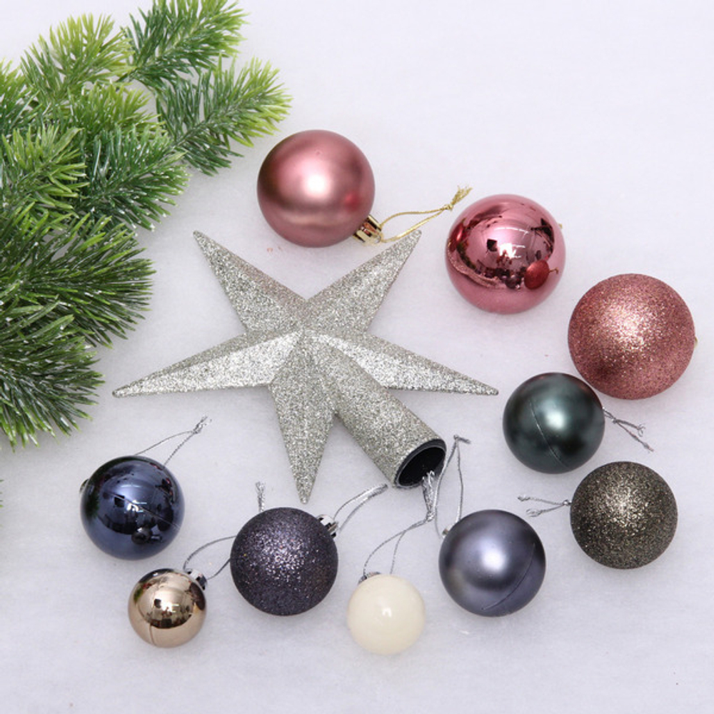 Набор ёлочных украшений «Winter story» 30 предметов, Розовое золото/Шампань/Серебро/Сапфир