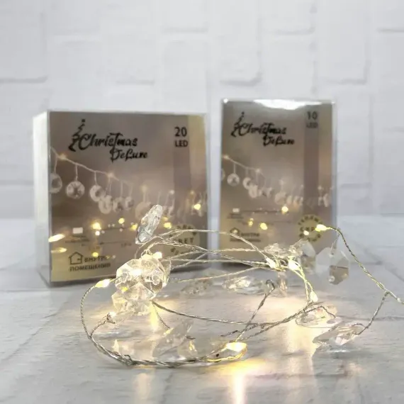Гирлянда на батарейках Кристаллы 20 теплых белых ламп, 2 м., Christmas DeLuxe (87419)