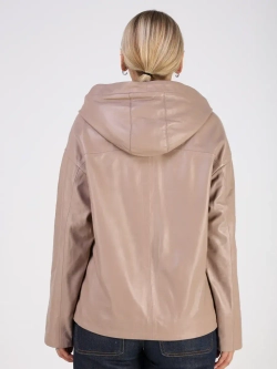 Кожаная куртка демисезонная с капюшоном короткая