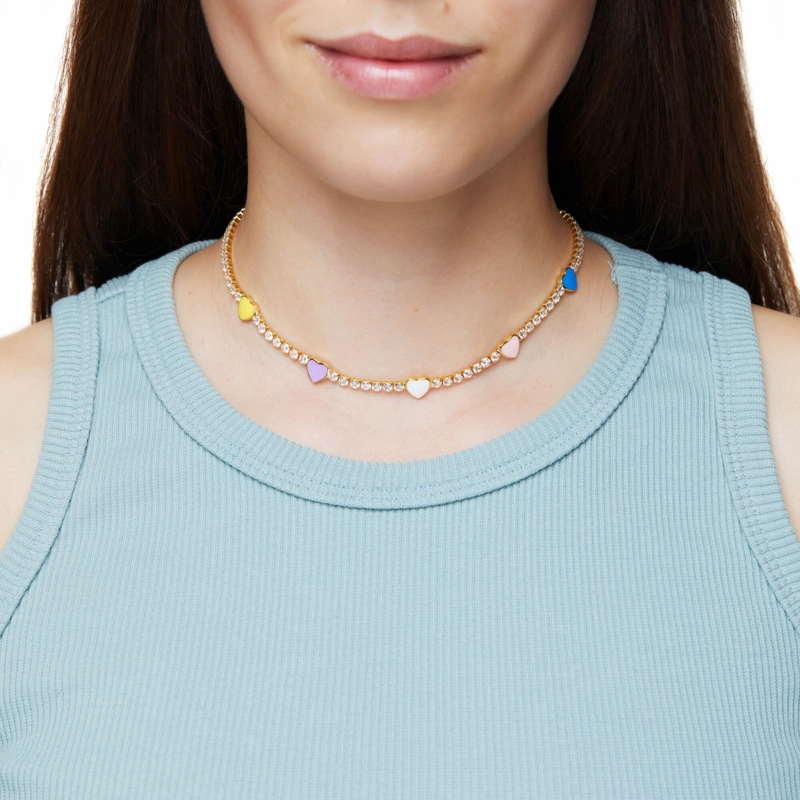 Колье Золотые Кристальные Сердца – Пастельное