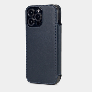 Чехол-книжка кожаная для iPhone 16 Pro Max, теленок синего цвета