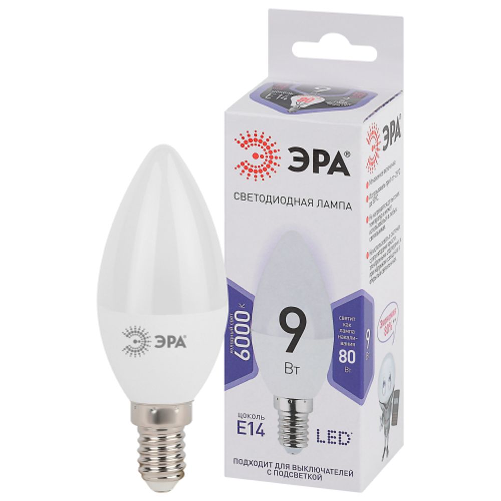 Лампочка светодиодная ЭРА STD LED B35-9W-860-E14 E14 / Е14 9Вт свеча холодный дневной свет | Лампы cветодиодные Свеча (B/C)