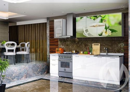 Кухня фотопечать Зеленый чай 2;0м (белый/белый глянец холодный/антарес)