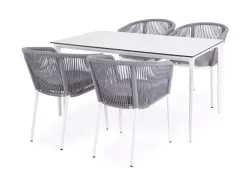 "Малага" обеденная группа на 4 персоны со стульями "Марсель", каркас белый, роуп светло-серый