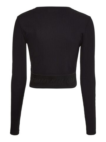 Женская теннисная футболка с длинным рукавом Tommy Hilfiger Slim Branded Rib Cropped Tee LS - black