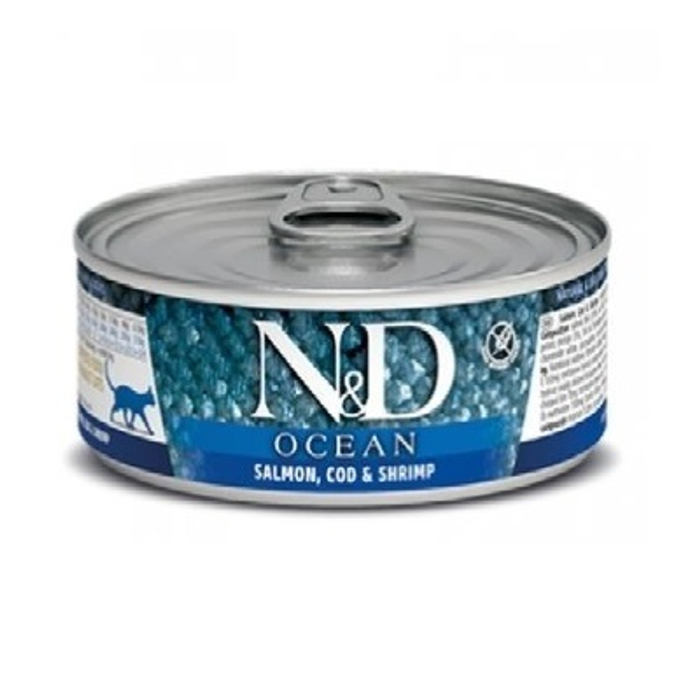 FARMINA N&D Консервы для кошек OCEAN Лосось, Треска и Креветки, 80гр