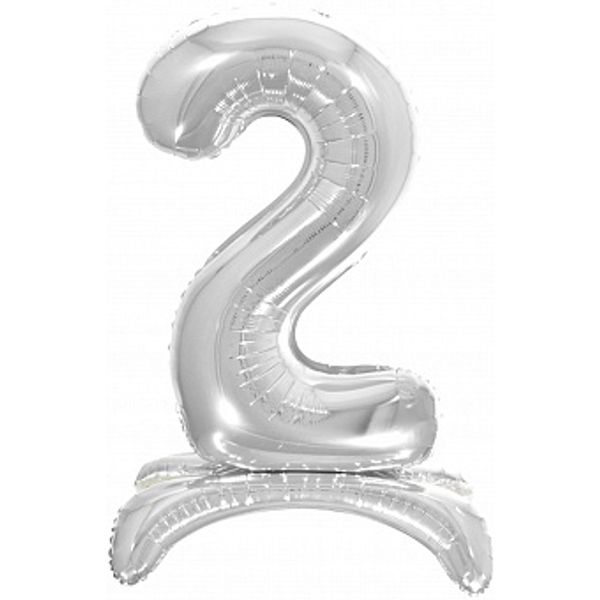 Фольгированная цифра 2, Серебряная на подставке. 81 см