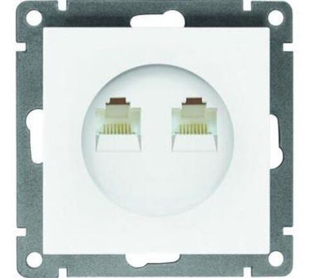 Розетка компьютерная двухместная "UNIVersal" серия "Афина" с/у, 1А, RJ45, белая (еврослот) (HU2310)