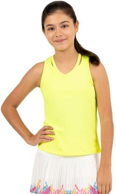 Футболка для девочки теннисная Lucky in Love Core V-Neck Cutout Tank Girls - neon yellow